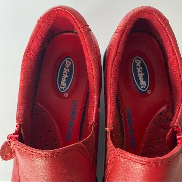 Dr Scholls Double Air Pillo Insole Loafers Shoes Side Zip Leather Red Womens Sz5 - Picture 5 of 6